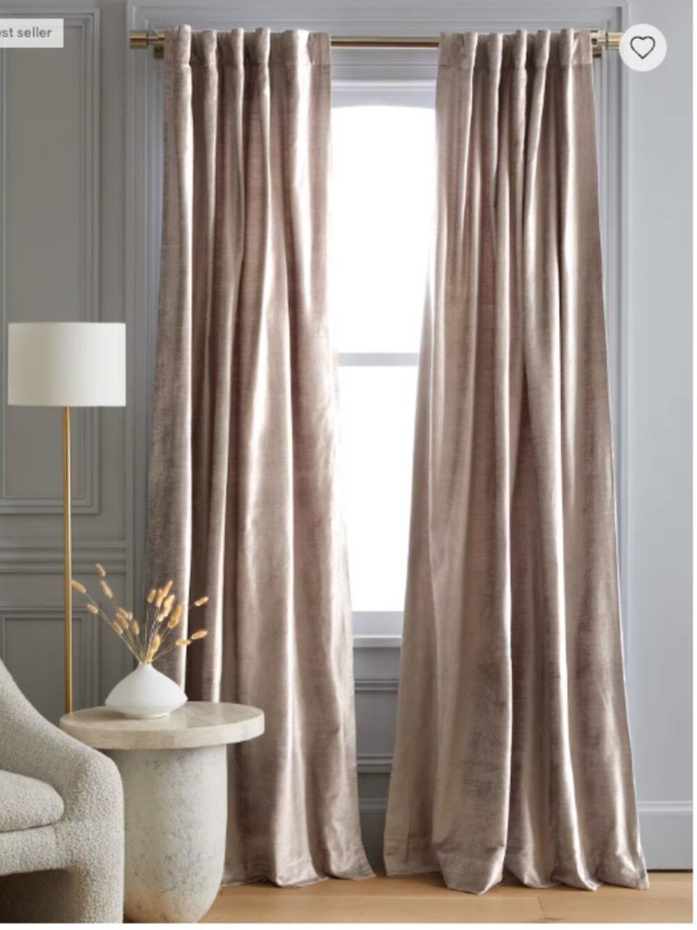 NWOT Quince Luster Velvet Curtain Panel 48x96 Silver Light Filtering Luxe